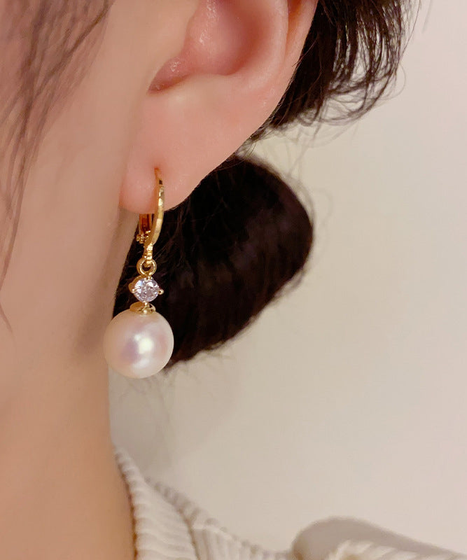 Vogue Gold Copper Overgild Zircon Pearl Drop Earrings
