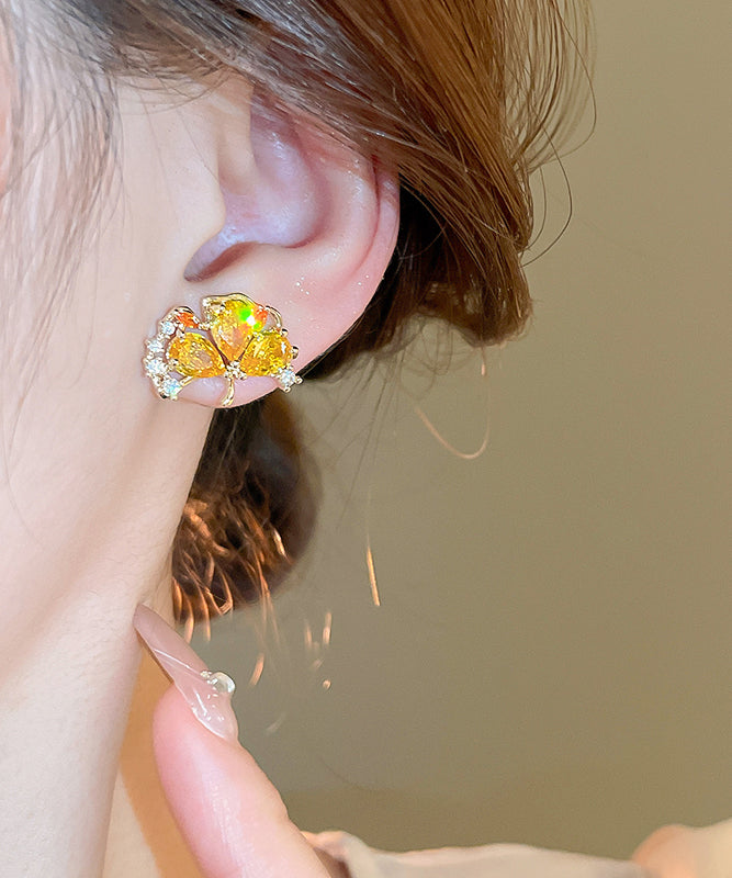 Vogue Gold Copper Zircon Ginkgo Leaves Stud Earrings