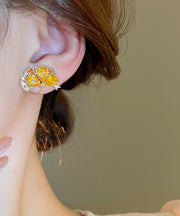 Vogue Gold Copper Zircon Ginkgo Leaves Stud Earrings