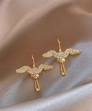 Vogue Gold Stainless Steel Zircon Crane Stud Earrings