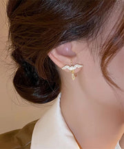 Vogue Gold Stainless Steel Zircon Crane Stud Earrings