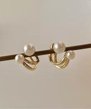 Vogue Gold Sterling Silver Overgild Pearl Hoop Earrings