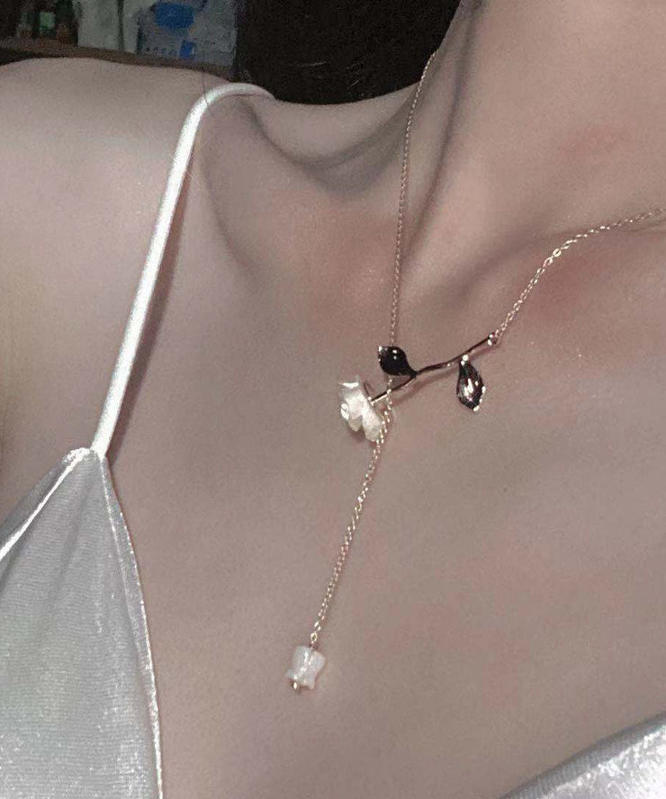 Vogue Gold Sterling Silver Rose Flower Lariat Necklace