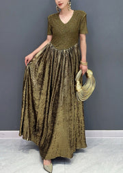Vogue Gold V Neck Sequins Long Dresses Summer