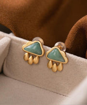 Vogue Green Sterling Silver Overgild Jade Cloud Water Drop Stud Earrings