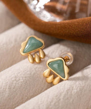 Vogue Green Sterling Silver Overgild Jade Cloud Water Drop Stud Earrings