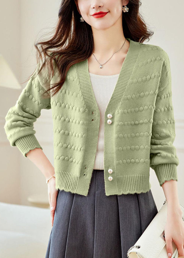 Vogue Green V Neck Button Knit Coat Fall