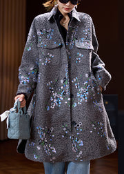 Vogue Grey Peter Pan Collar Pockets Sequins Long Woolen Coats Spring