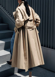 Vogue Khaki Peter Pan Collar Button Pockets Cotton Trench Coats Long Sleeve