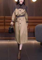 Vogue Khaki Peter Pan Collar Pockets Patchwork Button Sashes Trench Coat Spring