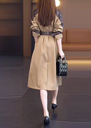 Vogue Khaki Peter Pan Collar Pockets Patchwork Button Sashes Trench Coat Spring