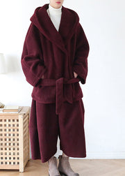 Vogue Mulberry Button Pockets Woolen Hooded Coats Long Sleeve