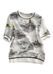 Vogue O-Neck Print Silk T Shirt Short Sleeve