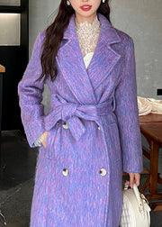 Vogue Purple Pockets Patchwork Long Woolen Coats Spring