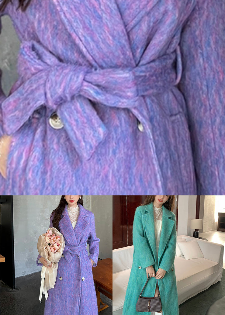 Vogue Purple Pockets Patchwork Long Woolen Coats Spring