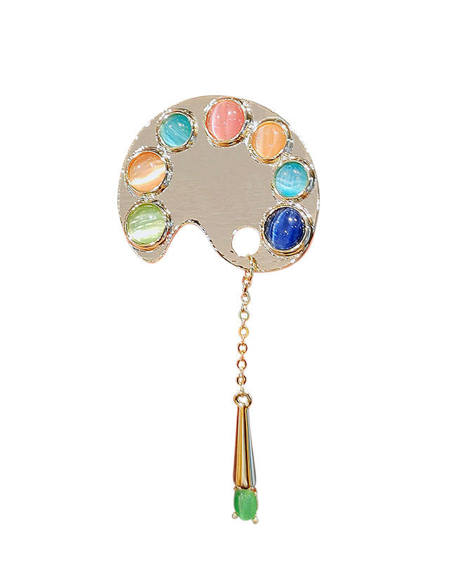 Vogue Rainbow Alloy Cat Eye Tassel Drawing Board Brooches