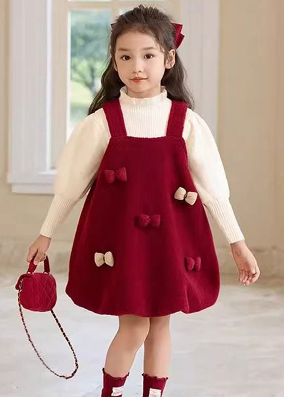 Vogue Red Slash Neck Silk Velour Kids Long Spaghetti Strap Dress Spring