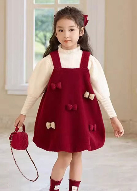 Vogue Red Slash Neck Silk Velour Kids Long Spaghetti Strap Dress Spring