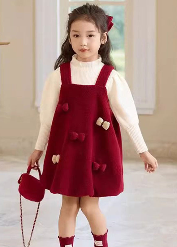 Vogue Red Slash Neck Silk Velour Kids Long Spaghetti Strap Dress Spring