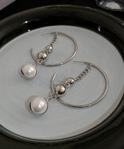 Vogue Silk Copper Pearl Geometry Chain Drop Earrings