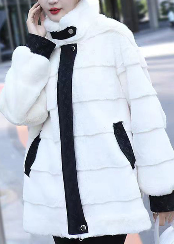 Vogue White Patchwork Mink Velvet Coat Long Sleeve