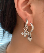 Vogue White Sterling Silver Asymmetric Love Cross Drop Earrings