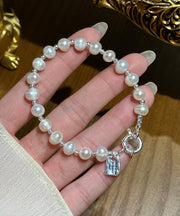 Vogue White Sterling Silver Pearl Beading Graphic Charm Bracelet