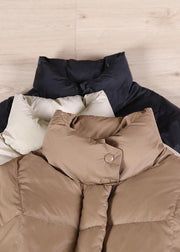 Warm chocolate goose Down coat Loose fitting winter jacket stand collar Large pockets Warm outwear