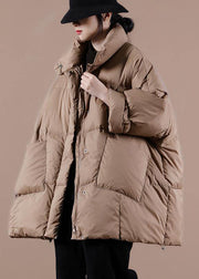 Warm chocolate goose Down coat Loose fitting winter jacket stand collar Large pockets Warm outwear