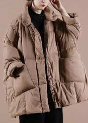 Warmer Schokogans-Daunenmantel Locker sitzende Winterjacke Stehkragen Große Taschen Warme Oberbekleidung