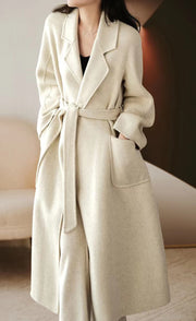 Luxy Lavender Silk Wool Blended Trench Overcoat Woolen Coat Winter