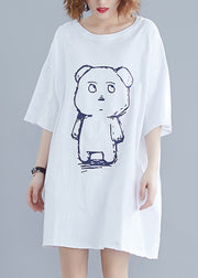 White Bear Print Cotton Holiday Dress Oversized Summer