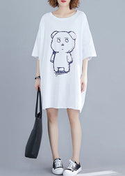 White Bear Print Cotton Holiday Dress Oversized Summer