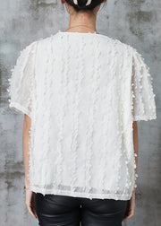 White Chiffon Shirts Double Breast Zircon Summer