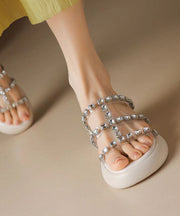 White Chunky Stylish Zircon Splicing Slide Sandals Peep Toe