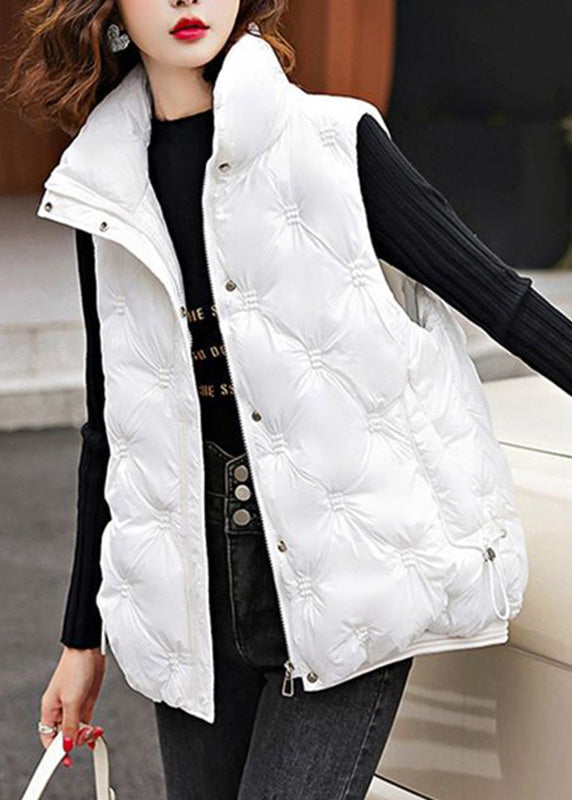 White Cinched Drawstring Waistcoat Zippered Waistcoat Sleeveless