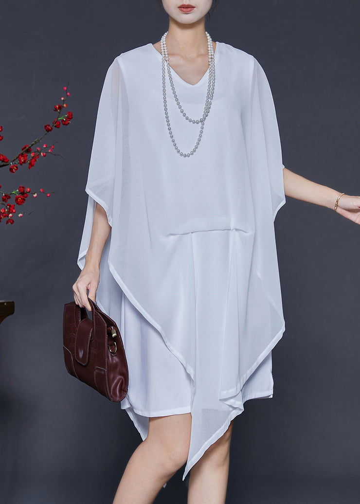 White Cold Shoulder Chiffon Day Dresses Asymmetrical Summer