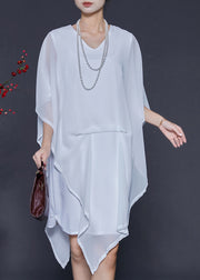 White Cold Shoulder Chiffon Day Dresses Asymmetrical Summer