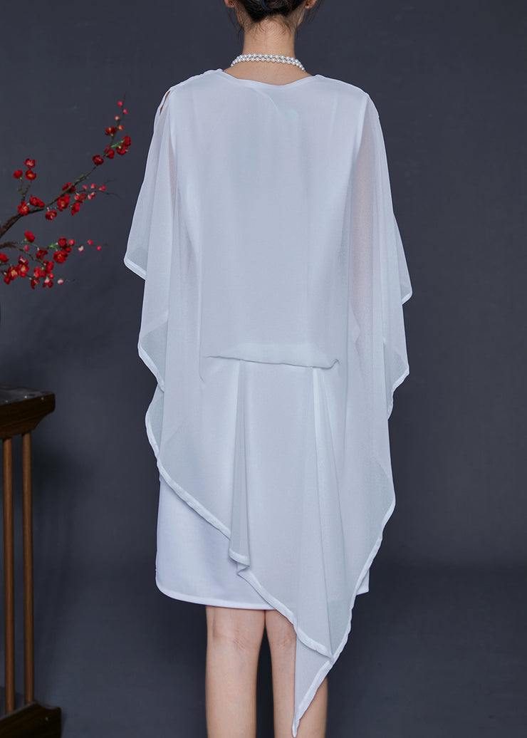 White Cold Shoulder Chiffon Day Dresses Asymmetrical Summer