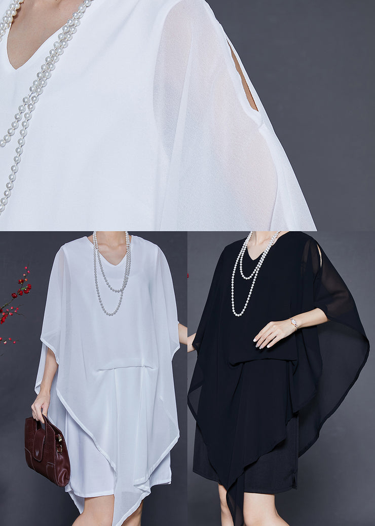 White Cold Shoulder Chiffon Day Dresses Asymmetrical Summer