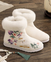 White Cotton Fabric Embroidery Splicing Chinese Style Boots