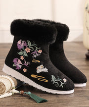 White Cotton Fabric Embroidery Splicing Chinese Style Boots