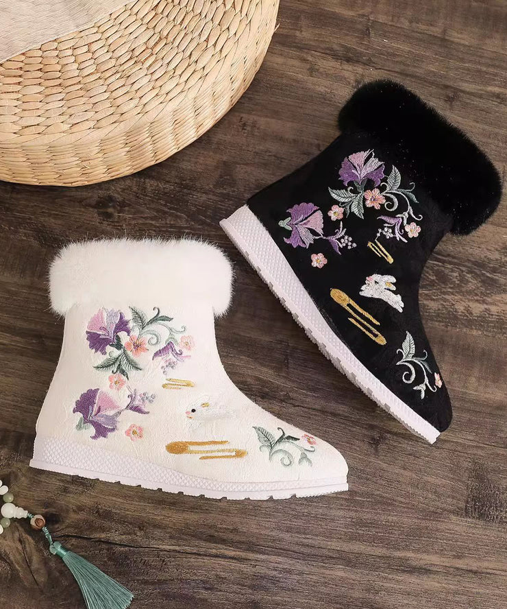 White Cotton Fabric Embroidery Splicing Chinese Style Boots