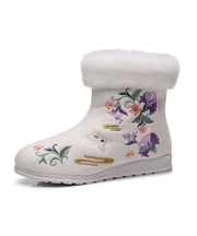 White Cotton Fabric Embroidery Splicing Chinese Style Boots