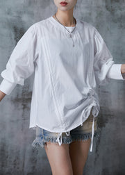 White Cotton Loose Sweatshirt Oversized Drawstring Summer