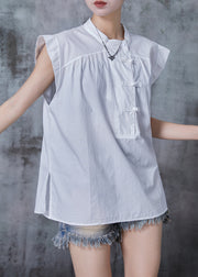 White Cotton Tops Oversized Chinese Button Summer