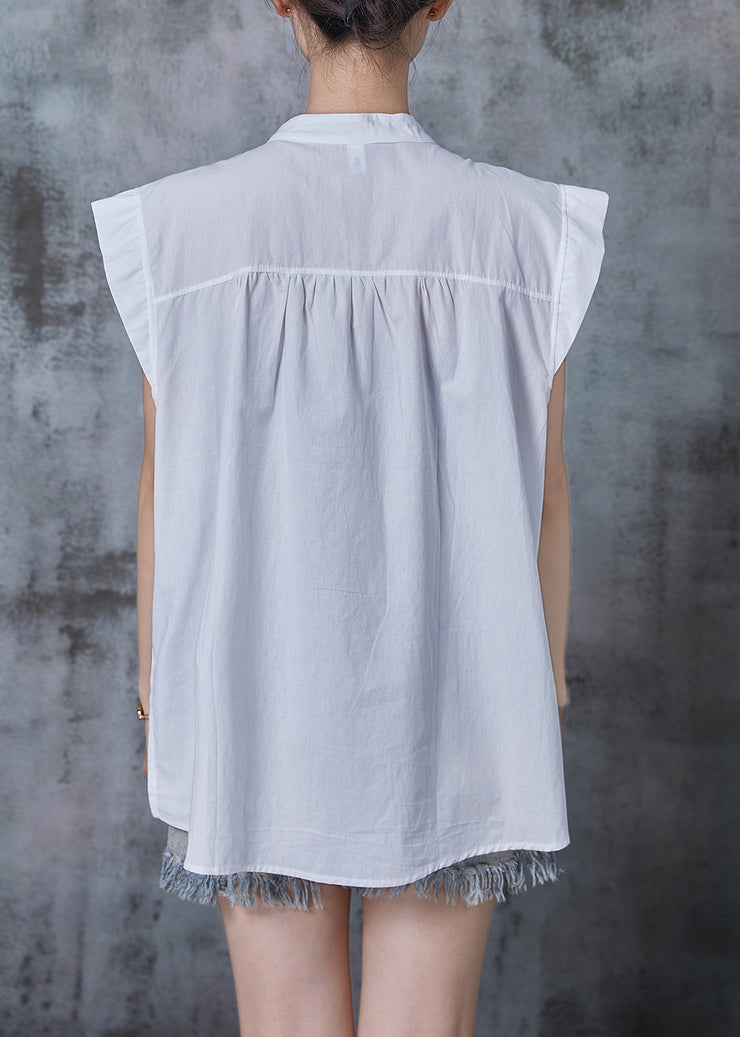 White Cotton Tops Oversized Chinese Button Summer