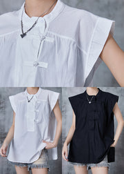 White Cotton Tops Oversized Chinese Button Summer