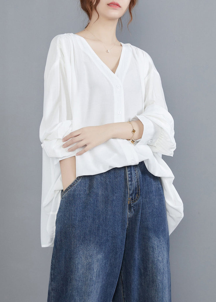 White Cotton UPF 50+ Shirt Oversized Button Summer