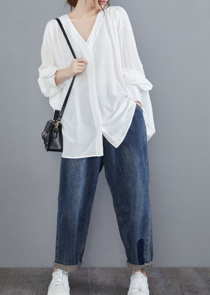 White Cotton UPF 50+ Shirt Oversized Button Summer